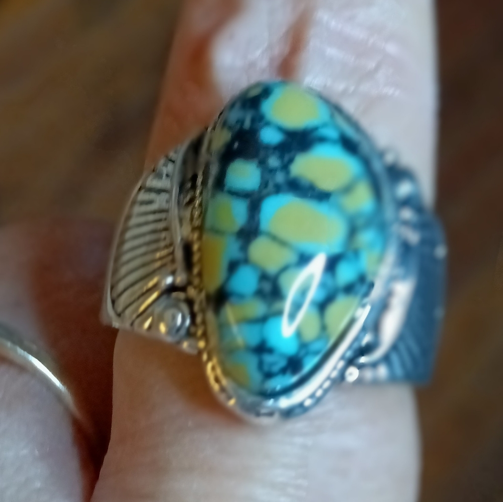 Turquoise silver ring size size 9 (plus free mystery ring )